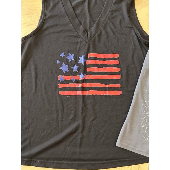 Women American Flag Tank Tops 4th July SOFT Shirts Patriotic Boho MED Lot Of 2 - Picture 2 of 9